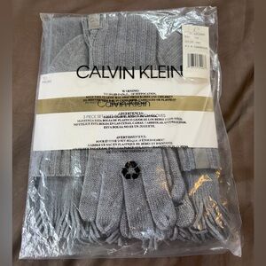 Calvin Klein Gray Gloves and Scarf Set